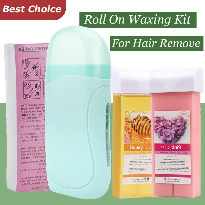 Roll on Wax Kit Waxing at Home with 2 Wax Cartridges & 100 Pcs Wax