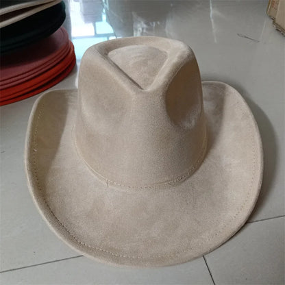 Western suede leather 7.5CM Western denim women's Fedora hat men's church jazz hat fashion travel party hat denim hat 2024