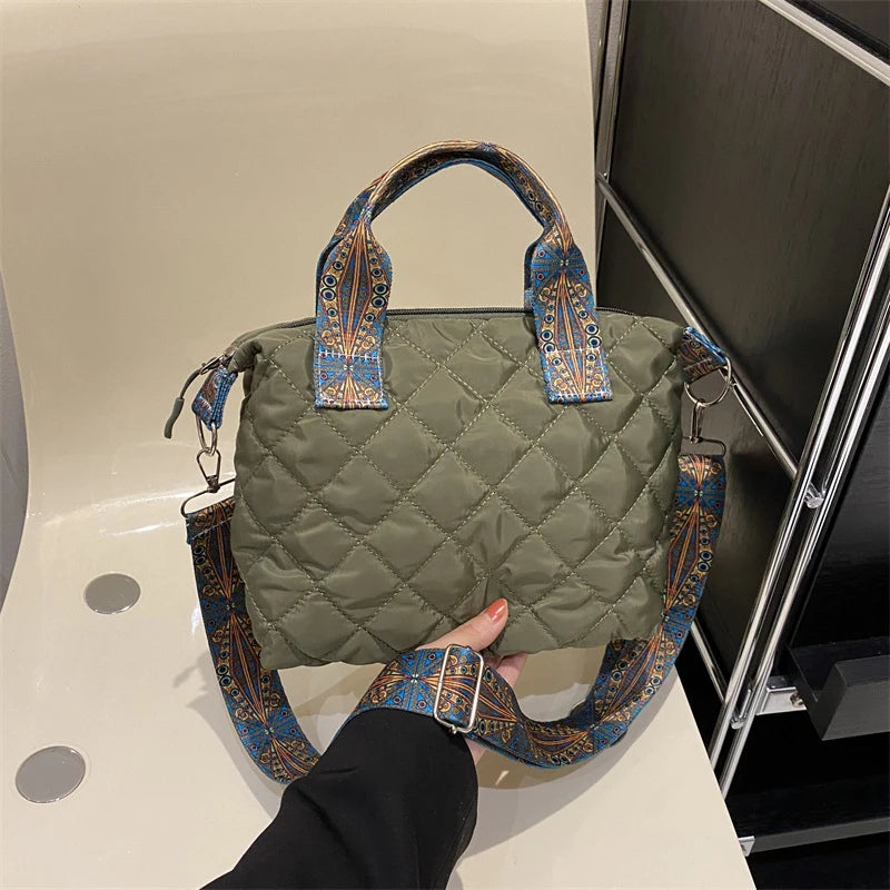 Lingge Quilted Padded Large Tote Nylon Women Handbags