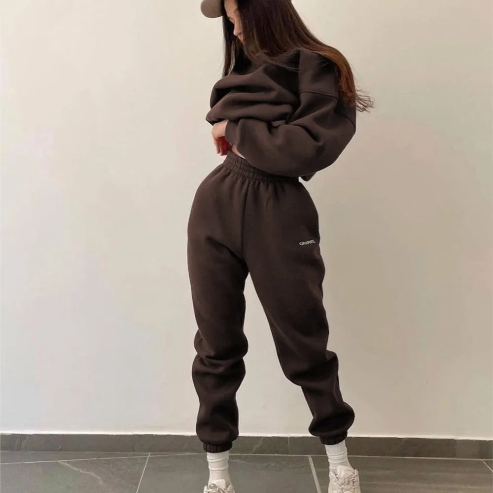 Autumn And Winter New Casual Sports Women's Suit Fashion Solid Color Simple Warm Pants Hoodie Female 2 Piece Set 2024