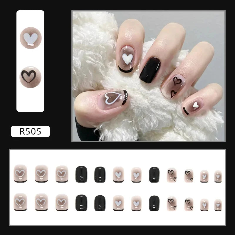 Vintage Camellia Wearable Pink Press on Fake Nails Tips with Glue False Nails Design Butterfly Lovely Girl False Nails