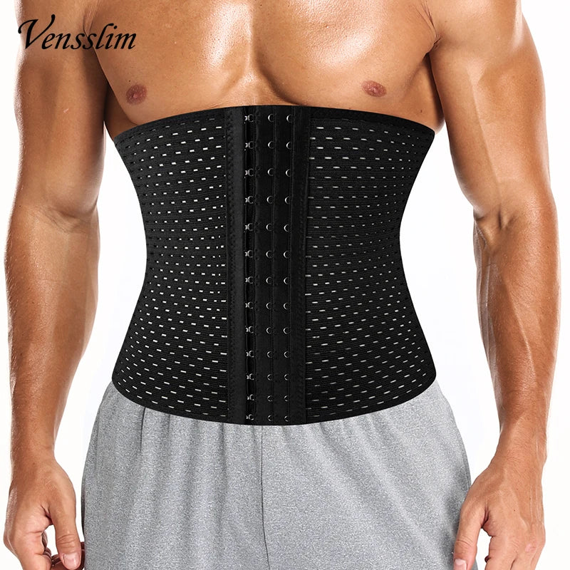 Vensslim Men Slimming Body Shaper Belt Weight Loss Tummy Control Strap Hooks Waist Trainer Workout Fitness Compression Corset