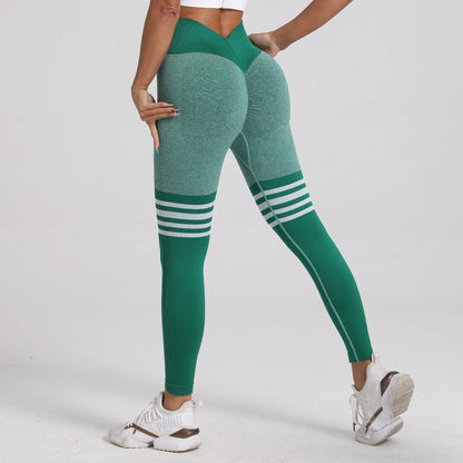 Women V Back Line Leggings Gym Fitness Athletic Workout Elastic Leggins Butt Lifting Yoga Pants Sports Training Tights S-XL