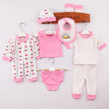 8Piece Spring Fall Baby Boy Clothes Toddler Girl Outfits Cartoon Cute Print Cotton Tops+Pants+Rompers