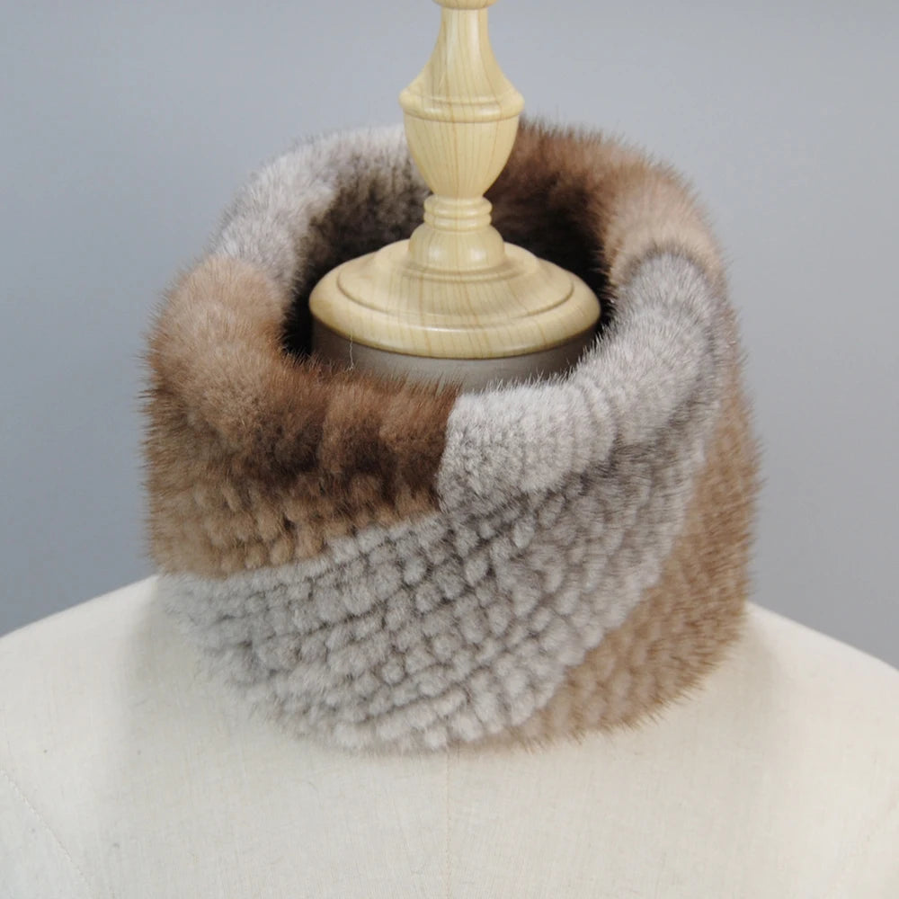 2025 New Women Winter Real Mink Fur Scarves headbands Good Elastic Knitted Natural Mink Fur Scarf Thick Warm Lady Fur Ring Shawl