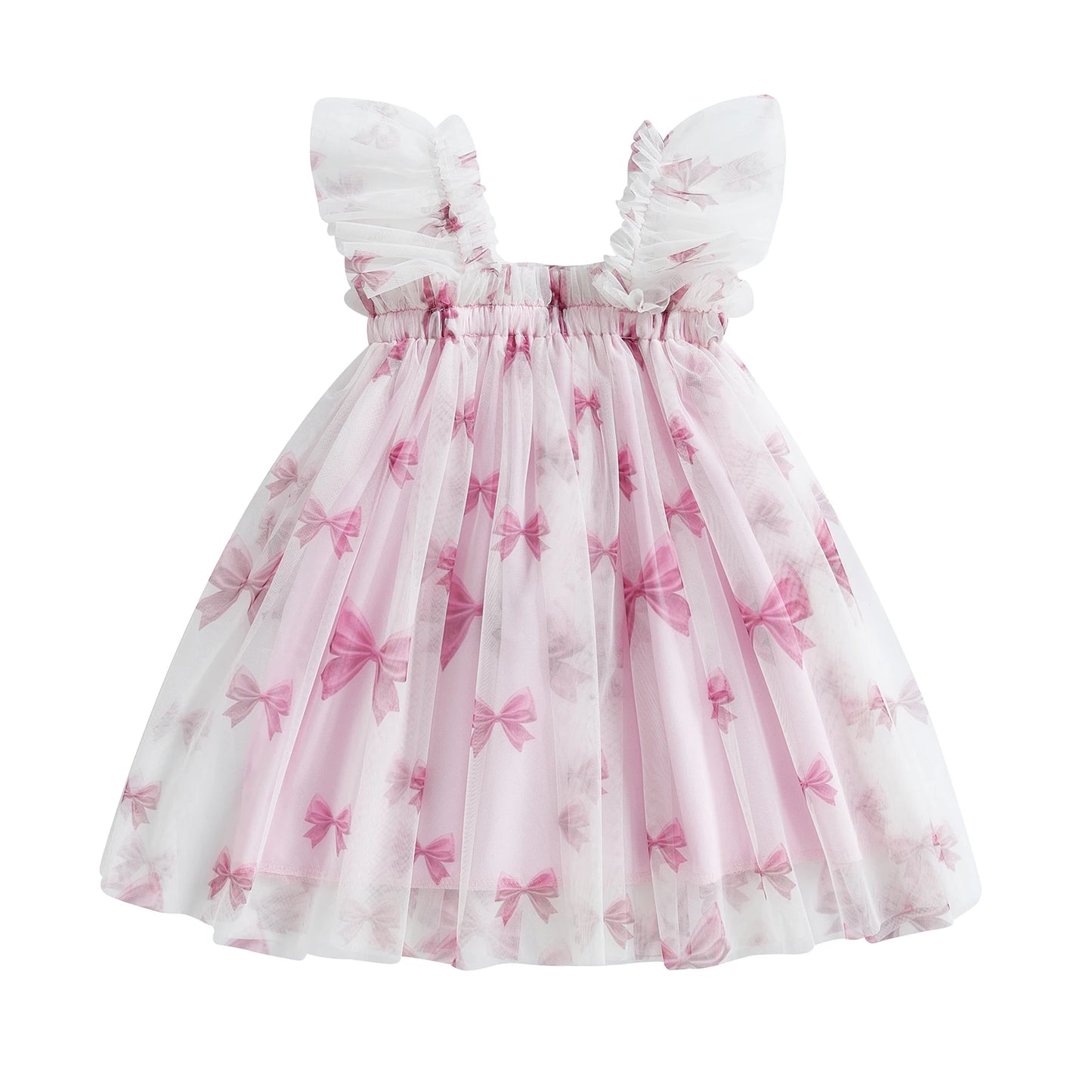 Summer Toddler Kids Girls Valentines Day Dress Casual Heart/Letter/Bow Print Mesh Tulle Dress for Princess Party Cute Clothes