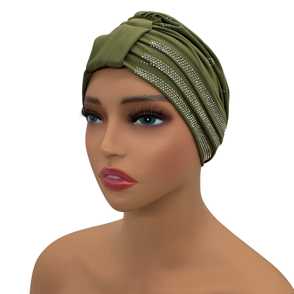 Summer Breathable Muslim Turban Cap Diamonds Under Scarf Hat Fashion Inner Hijab Bonnet