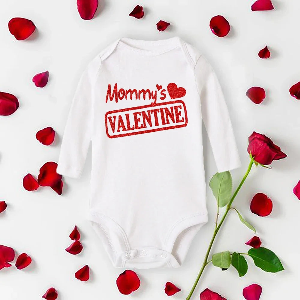 Mommy Daddy Is My Valentine Baby Romper New Born Bodysuit Boys Girls Long Sleeve Clothes Infant Badysuit Baby Valentine Gifts