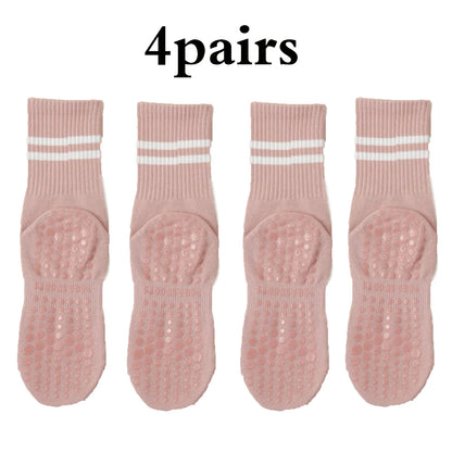 Pilates Socks with Grips for Women Yoga Socks Barre Socks Non Slip Socks of 4pairs