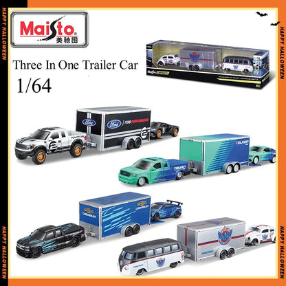 1:64 Maisto Three In One Trailer Car Model Ford Dodge Chevrolet Diecast