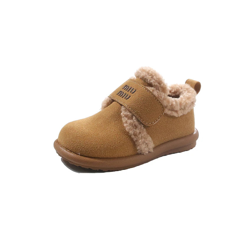 Children's Padded Bokken Shoes 3-18 Years Old Padded Thickened Boys Girls Cotton Shoes Brown Soft Non-slip Kids Snow Boots