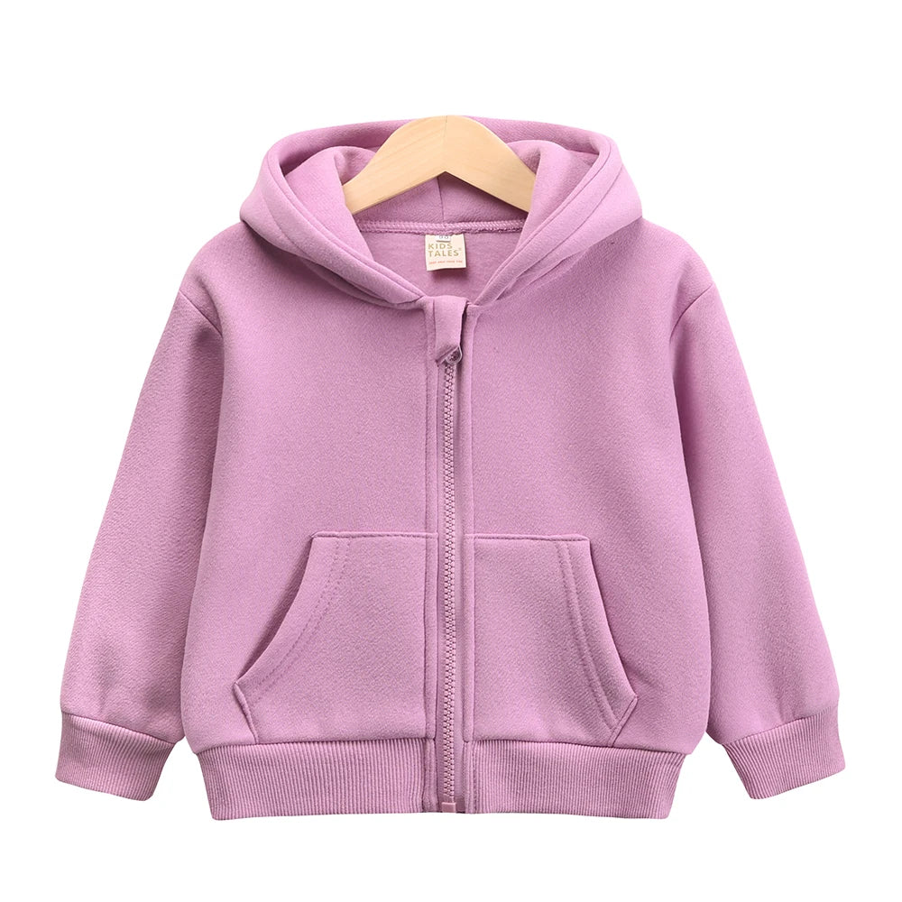 Chidren Thicken Fleece Hooded Coat Soild Cotton Long Sleeve Hoodies