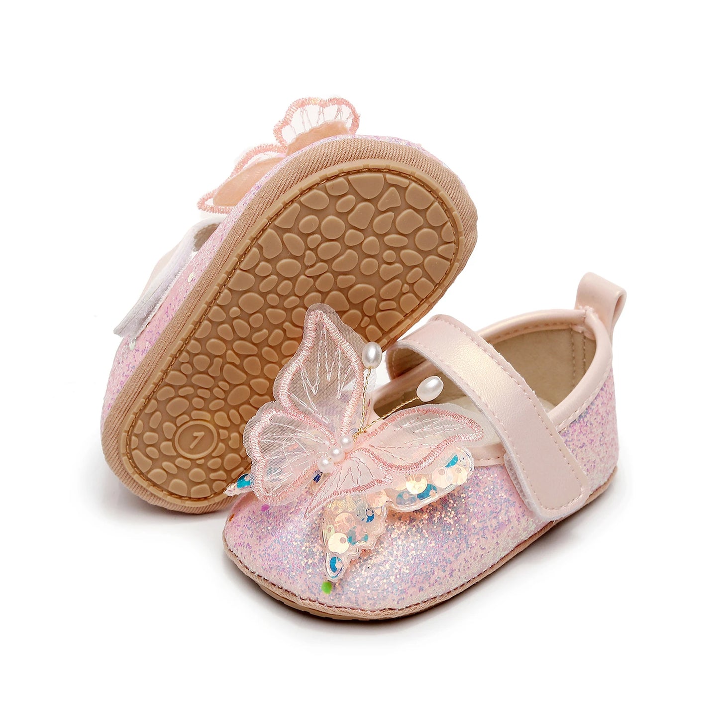 Shiny 3D Butterfly Princess Dress Shoes for Baby Girl Glitters Flats