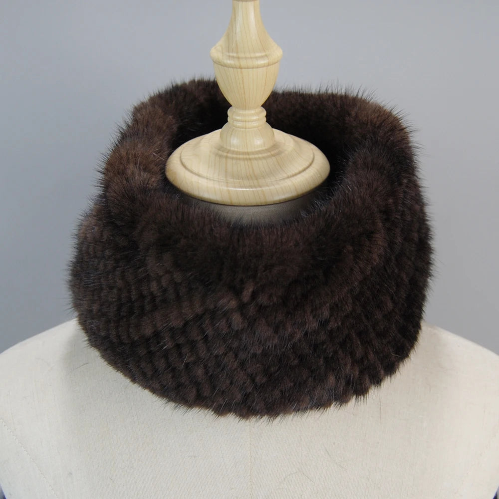 2025 New Women Winter Real Mink Fur Scarves headbands Good Elastic Knitted Natural Mink Fur Scarf Thick Warm Lady Fur Ring Shawl