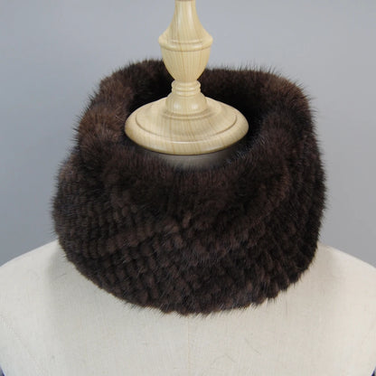 2025 New Women Winter Real Mink Fur Scarves headbands Good Elastic Knitted Natural Mink Fur Scarf Thick Warm Lady Fur Ring Shawl