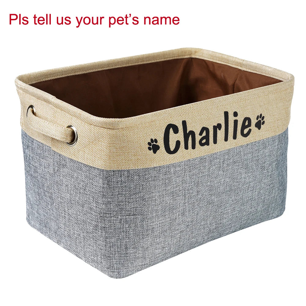 Personalized Dog Toy Basket Free Print Pet Storage Box DIY Custom Dog Name Toys Clothes Accessories Foldable Organize Storage