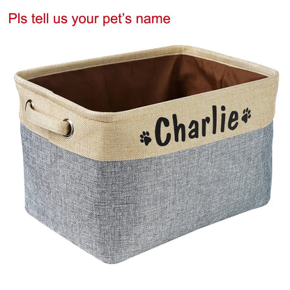 Personalized Dog Toy Basket Free Print Pet Storage Box DIY Custom Dog Name Toys Clothes Accessories Foldable Organize Storage