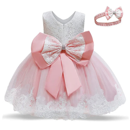 Baby Girl Baptism Dresses Toddler White Lace Flower Tulle Christening