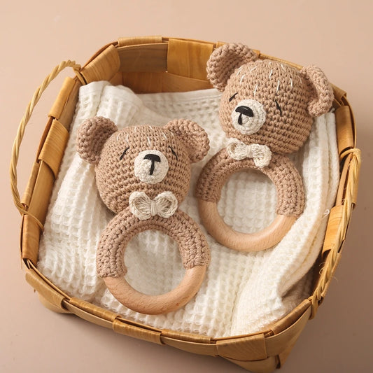 Baby Rattle Bear Crochet Animal Cartoon Music Rattle Toys for Baby Kawaii Teether Rattle Baby Toy 0 12 Months Montessori Toys