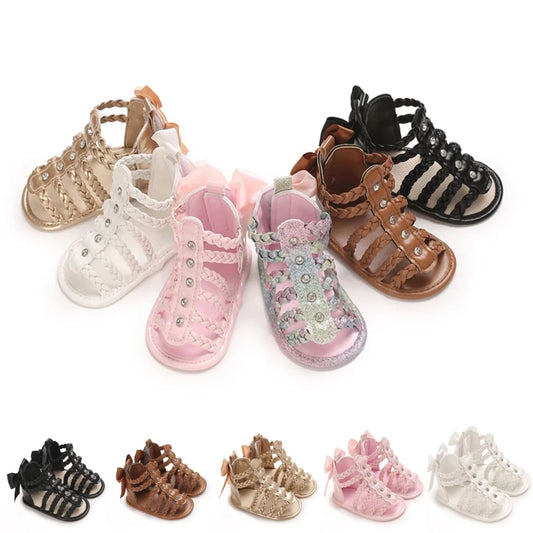 0-18Months Roman Sandals Open Toe Woven Solid Color Flat Sandals