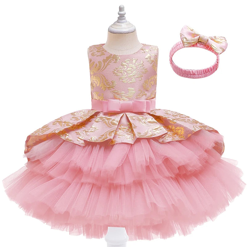 Baby Girl Dress Fashion Jacquard Princess Dress Flower Cake Skirt Elegant Trailing Dress Girl Birthday Party Dress Girl Dress