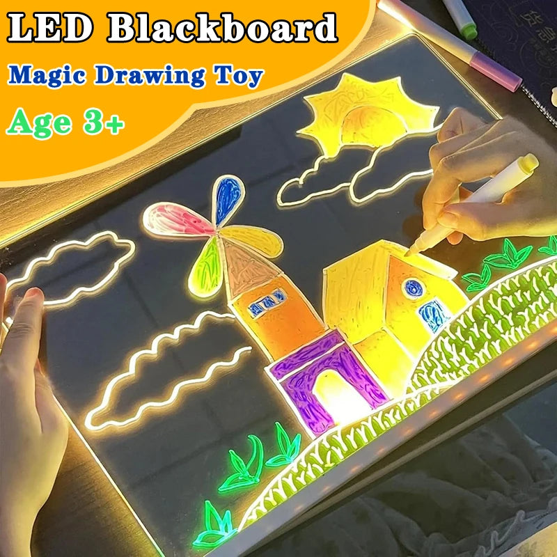 LED Luminous Blackboard Drawing Toys Magic Light Blackboard Graffiti Coloring Art Lamp Acrylic Message Board Montessori Kids Toy