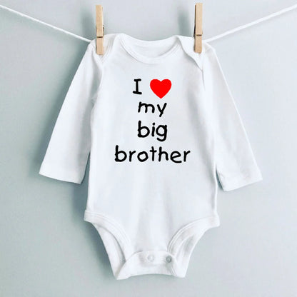 Heart Pattern&I Love My Big Brother Baby Jumpsuit Cute Newborn Long Sleeve Bodysuit Round Neck Girl Boy Jumpsuit As Gift To Baby