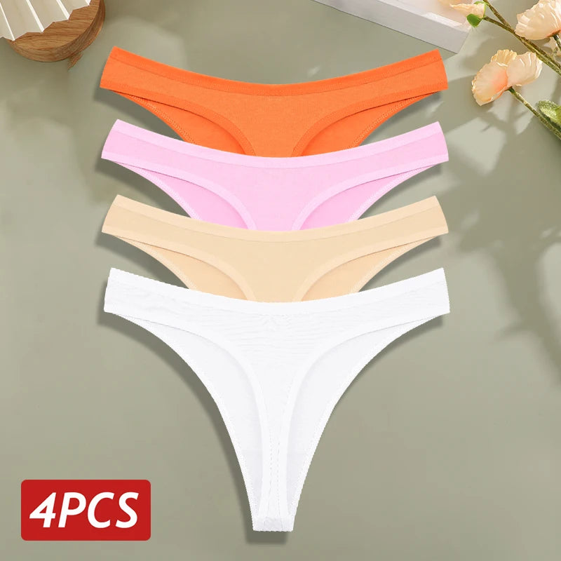 4PCS/Set Cotton Panties for Women Sexy Low Rise G-String Thongs Ultra-thi Seamless Panties