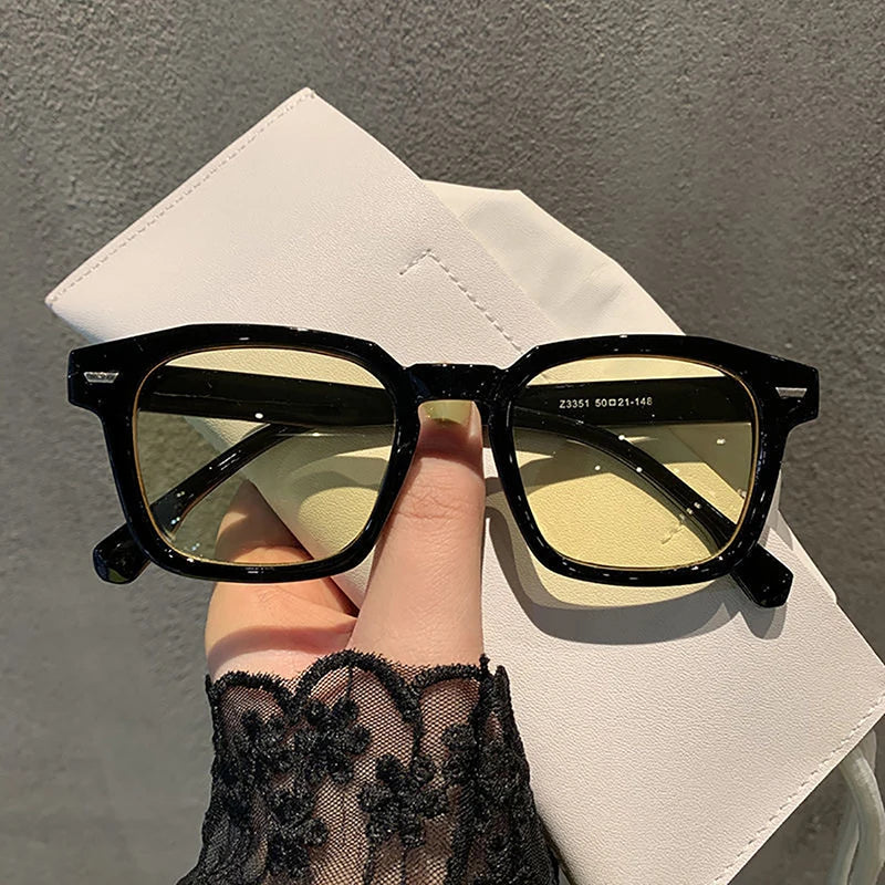 Vintage Black Square Frame Red Lens Sunglasses Retro Transparent Frame Eyewear Women Men Outdoor Sports Ridding Sunglasses