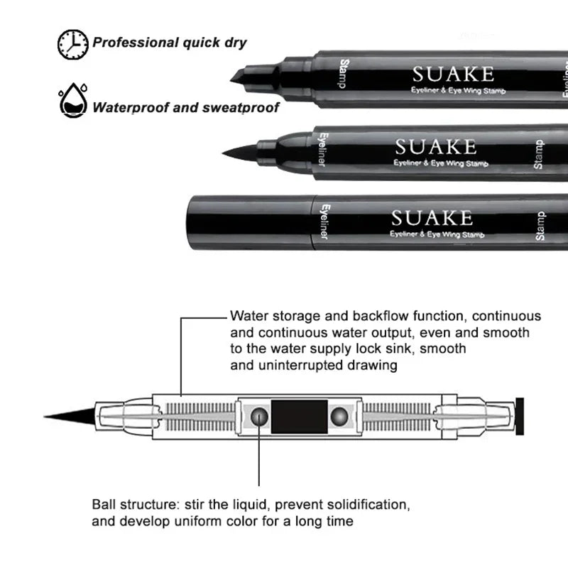 Double-ended 2 in1 Stamp Liquid Eyeliner Pencil Waterproof Lasting Fast Dry Black Seal Eye Liner Pen