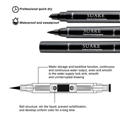 Double-ended 2 in1 Stamp Liquid Eyeliner Pencil Waterproof Lasting Fast Dry Black Seal Eye Liner Pen