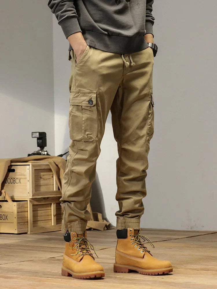 2024 New Multi-Pockets Spring Summer Cargo Pants Men Streetwear Zipper Leg Skinny Work Joggers Cotton Casual Tactical Trousers