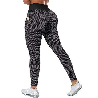 Women's Casual Fitness Trousers High Waist Pocket Leggings Scrunch Butt Workout Tights Push Up Yoga Gym Leggings S-3XL