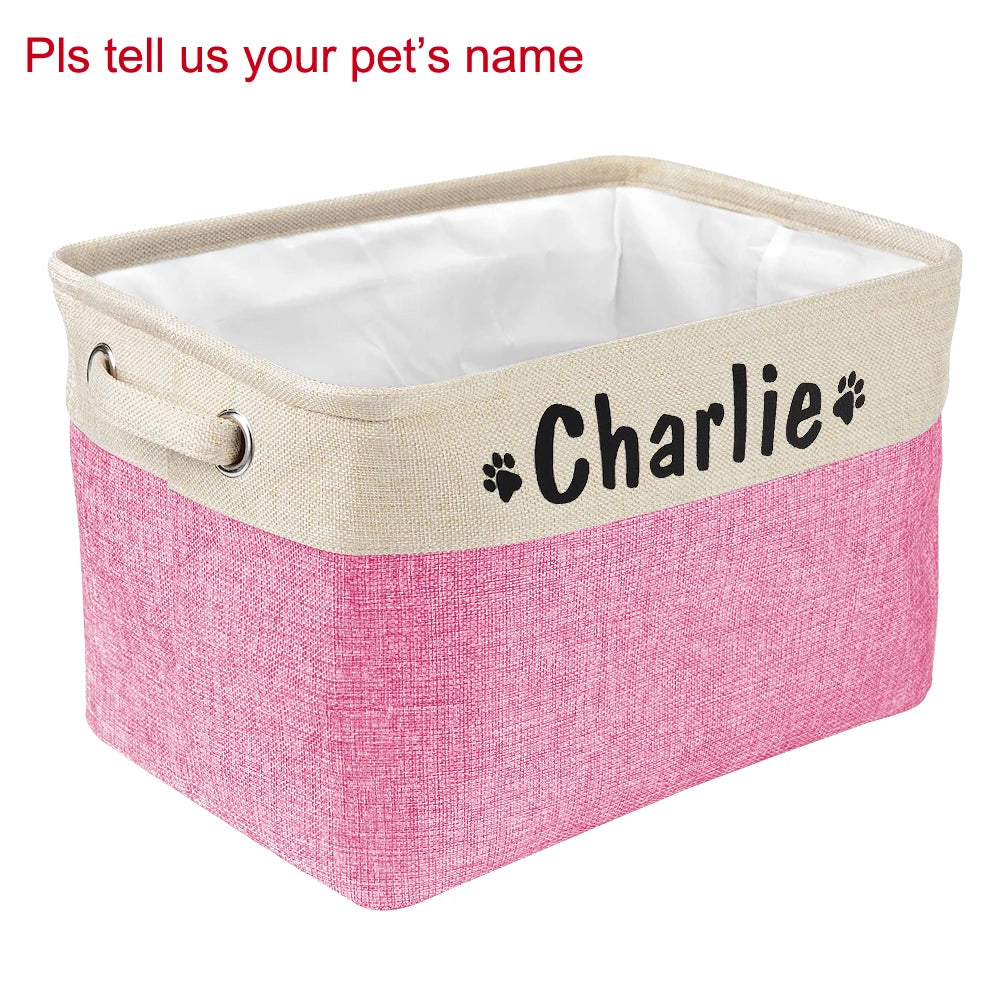 Personalized Dog Toy Basket Free Print Pet Storage Box DIY Custom Dog Name Toys Clothes Accessories Foldable Organize Storage