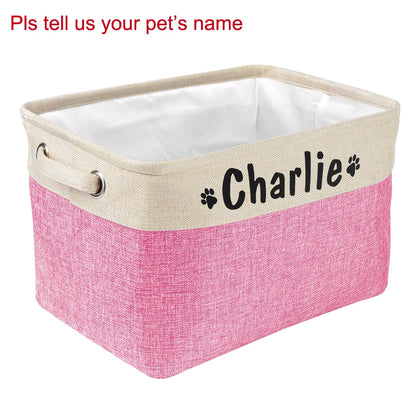Personalized Dog Toy Basket Free Print Pet Storage Box DIY Custom Dog Name Toys Clothes Accessories Foldable Organize Storage