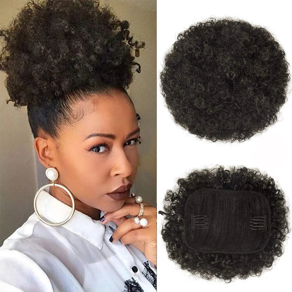 Kinky Curly Afro Puff Ponytail Extensions - Short Synthetic Updo Hair Pieces for Natural Look and Style - Hair Accessories