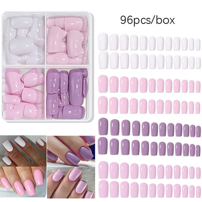 96pcs/box Pink Purple Fake Nails Acrylic Full Cover Nail Tips Ballet Wear Nail Press on Nails Mix Color DIY Manicure Tools