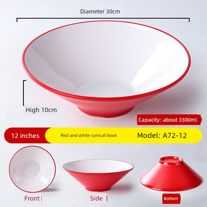 Melamine Rain-Hat Shaped Bowl Commercial Ramen Bowl River Snail Rice Noodle Bowl Noodle Restaurant Dedicated Noodles with Soy Sauce Wonton Pig's Knuckle Rice Spicy Hot Large Bowl