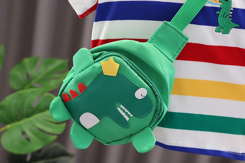 Summer Cute Cartoon Dinosaur Fashion Children O-neck T-shirt+Shorts+Bag Toddler Baby Boys