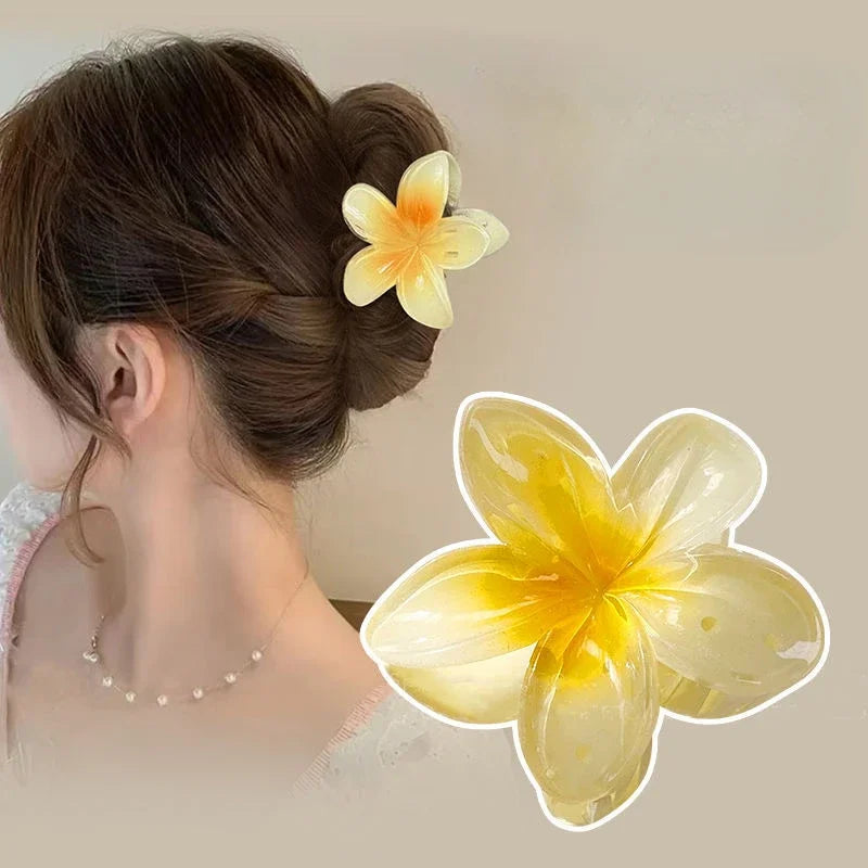 Flower Crab Hair Clips for Women Plumeria Barrettes Large Hair Claw for Thin/Thick Beach Hair Accessories for Girls 8cm