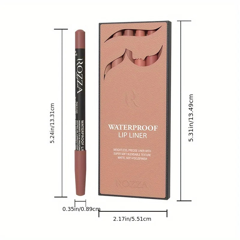 6pcs ROZZA Nude Lip Liner Set - Water-Resistant, Matte Finish Crayon Lip Pencils Non-Smudging & Easy-to-Apply