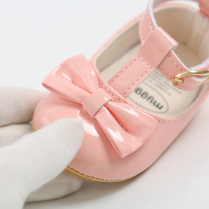 Baby Girls Mary Jane Flat Shoes With Bowknot Decor Princess Crib Shoes First Walker Shoes For Newborn Infant