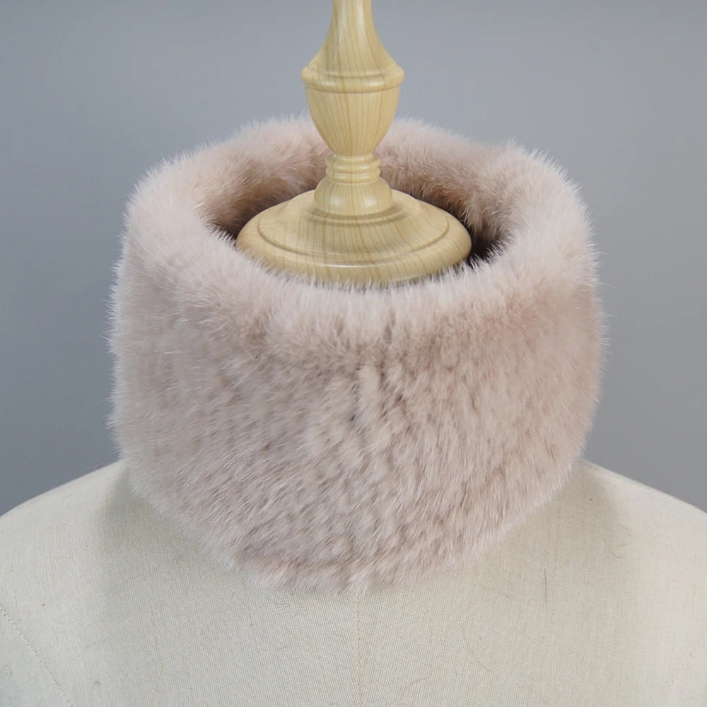 2025 New Women Winter Real Mink Fur Scarves headbands Good Elastic Knitted Natural Mink Fur Scarf Thick Warm Lady Fur Ring Shawl