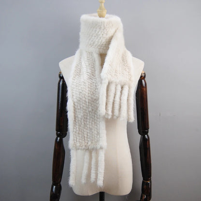 2025 Luxury Women Muffler 100% Real Mink Fur Scarf With Tassel Hand Knitted Natural Mink Scarves Neck Warmer Poncho Wholesale