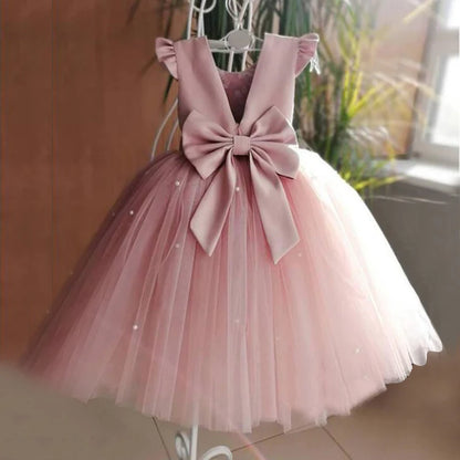 Kid's Princess Backless Dress Sleeveless Elegant Girls Birthday Party Dress Flower Girls Dress for Wedding Tutu Gown 1-5 Years