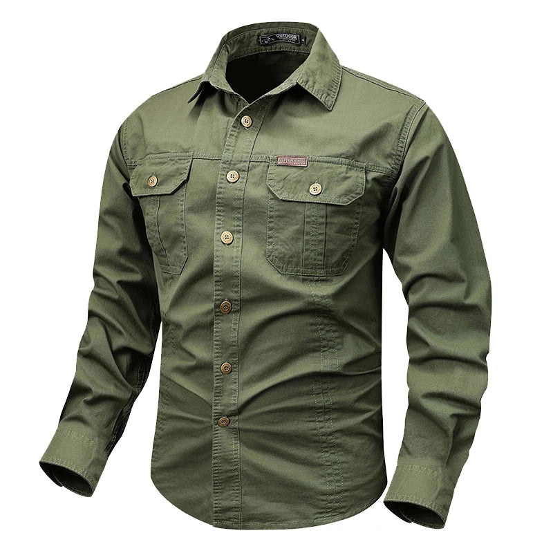 Spring Autumn Men Long Sleeve Cargo Cotton Shirts Man Breathable Casual Outdoor Polo Shirt Man Hike Safari Work Tactic Shirt 5XL