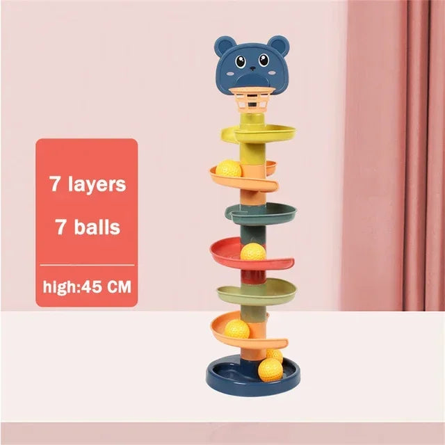 Baby Rotating 3/5/7-story Track Stacked Montessori Rolling Ball Tower Early Parent Child Education Interactive Toy Gift