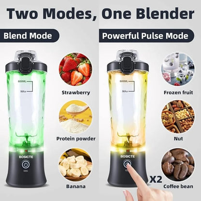 Portable Juicer Cup 600ML with 6 Blades 20 Oz Mini Blender Cup for Shakes and Smoothis Blender Mixer Cup Fit Outdoor