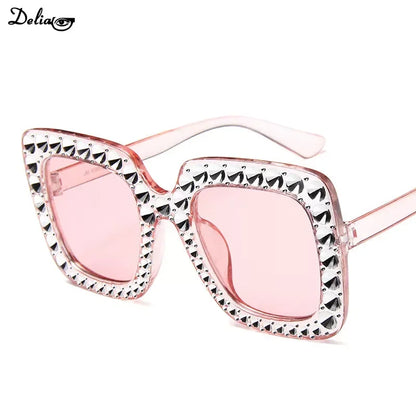 Glitter Women Sunglasses Brand Design Flash Square Shades Mirror Female Sun Glasses Bezel Bling Rhinestones