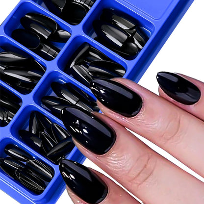 100Pcs Almond Press on Nails Medium Length Nails Black Matte